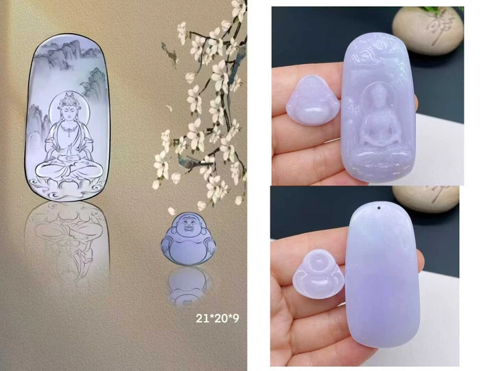 观音挂件设计稿与起货成品对照，包含原图的不同视角